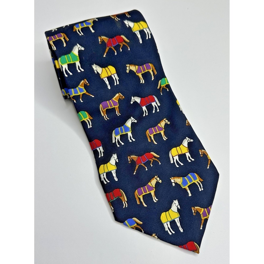 Horse Blanket Alynn Neckwear Mens Neck Tie 100% Silk USA Blue Multicolor